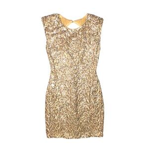 Y2K Arden B Gold Sequin Sleeveless Mini Dress Keyhole Back Closure Size Small
